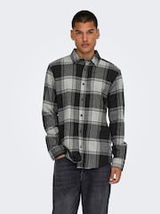 Only & Sons Grey Regular Fit 100% Cotton Checked Shirt - Image 1 of 7
