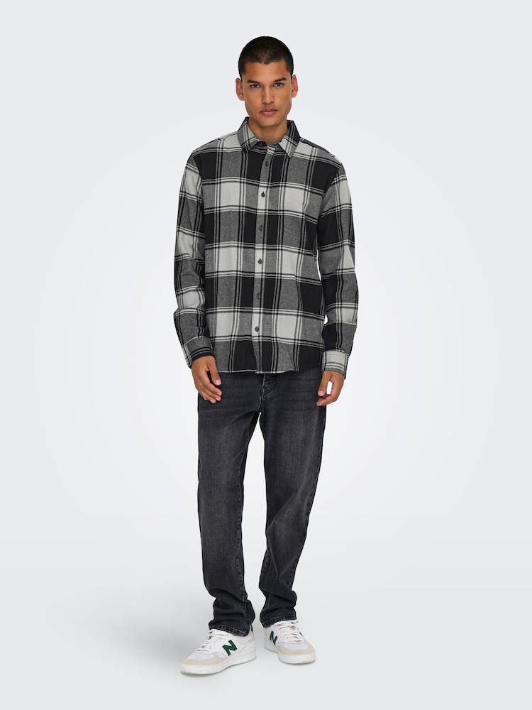Only & Sons Grey Regular Fit 100% Cotton Checked Shirt - Image 2 of 7