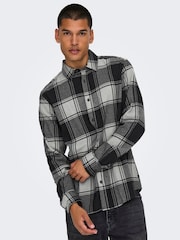 Only & Sons Grey Regular Fit 100% Cotton Checked Shirt - Image 4 of 7