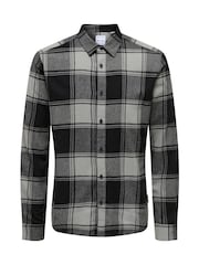 Only & Sons Grey Regular Fit 100% Cotton Checked Shirt - Image 6 of 7