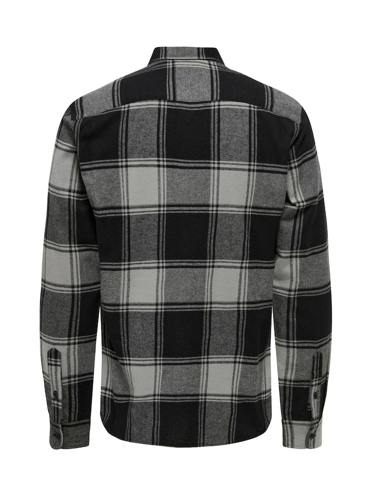 Only & Sons Grey Regular Fit 100% Cotton Checked Shirt - Image 7 of 7