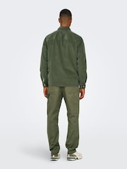 Only & Sons Khaki Green Zip Corduroy 100% Cotton Overshirt - Image 2 of 7