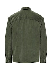 Only & Sons Khaki Green Zip Corduroy 100% Cotton Overshirt - Image 7 of 7