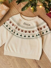 My 1st Years Cream 100% Cotton Personalised Fairisle Pattern Christmas Jumper - Image 1 of 5