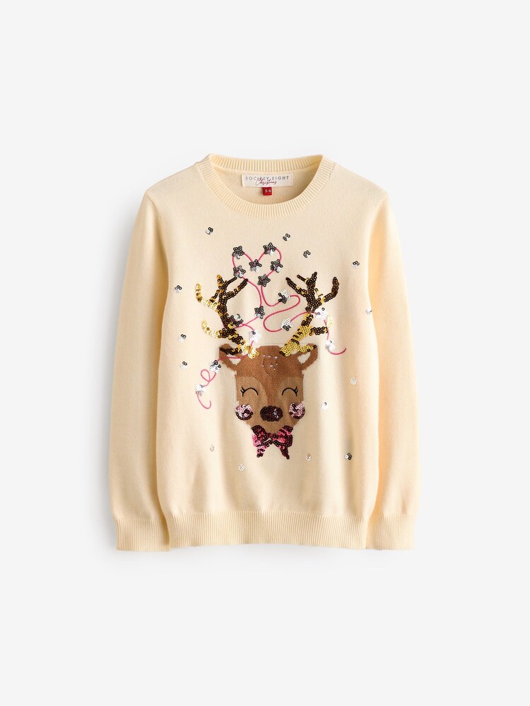 Society 8 Cream Girls Tangled Christmas Jumper - Image 1 of 1