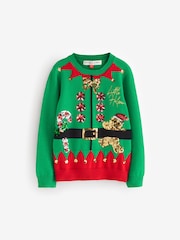 Society 8 Green Girls Little Helper Christmas Jumper - Image 1 of 1