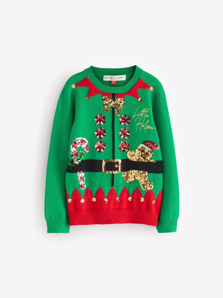 Society 8 Green Girls Little Helper Christmas Jumper - Image 1 of 1