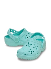 Crocs Blue Kids Classic Floral Cut Out Clogs - Image 5 of 7