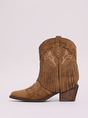 Lipsy Neutral Flat Pull On Tassel Western Ankle Boots - Image 5 of 5