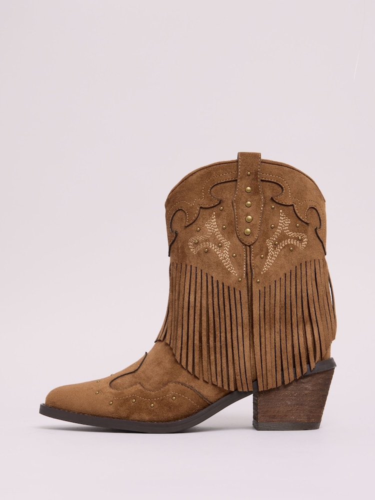 Lipsy Neutral Flat Pull On Tassel Western Ankle Boots - Image 5 of 5
