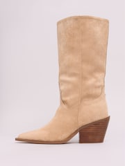 Lipsy Neutral Clean Knee High Long Western Cowboy Faux Suede Boots - Image 4 of 4