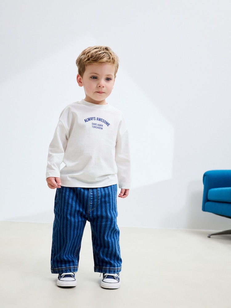 Dark Blue Stripe Pull On Wide Jeans (3mths-7yrs) - Image 2 of 9
