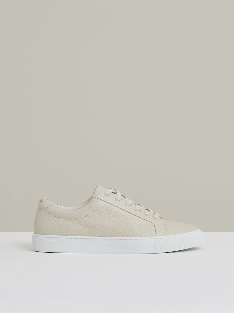 Reiss Off White Luca Tumbled Tumbled Leather Trainers - Image 1 of 5