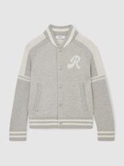 Reiss Grey/White Yates 9-13 yrs Logo-Intarsia Bomber Jacket - Image 2 of 4