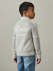 Reiss Grey/White Yates 9-13 yrs Logo-Intarsia Bomber Jacket - Image 3 of 4