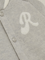 Reiss Grey/White Yates 9-13 yrs Logo-Intarsia Bomber Jacket - Image 4 of 4