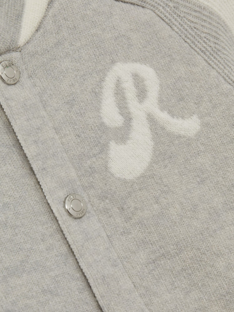 Reiss Grey/White Yates 9-13 yrs Logo-Intarsia Bomber Jacket - Image 4 of 4