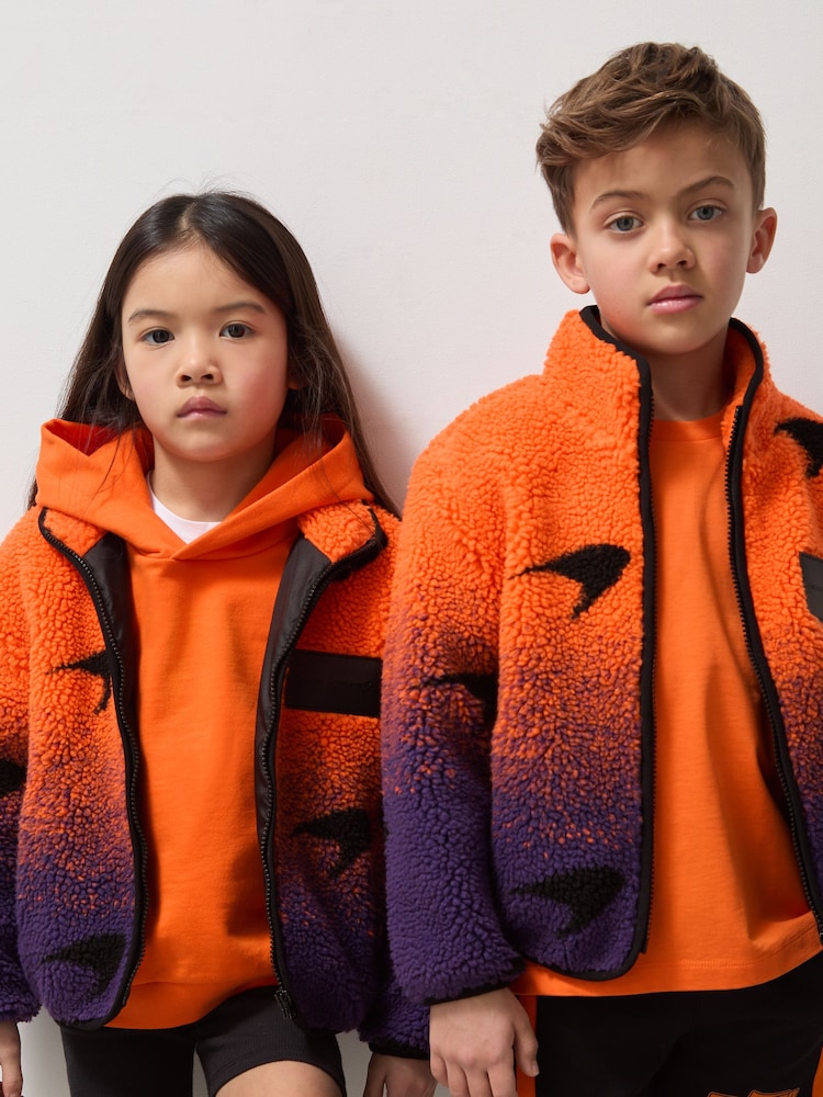 Reiss Papaya Orange/Purple Drift 3-9 yrs Unisex Fit McLaren F1 Team Ombré Fleece Jacket - Image 1 of 8