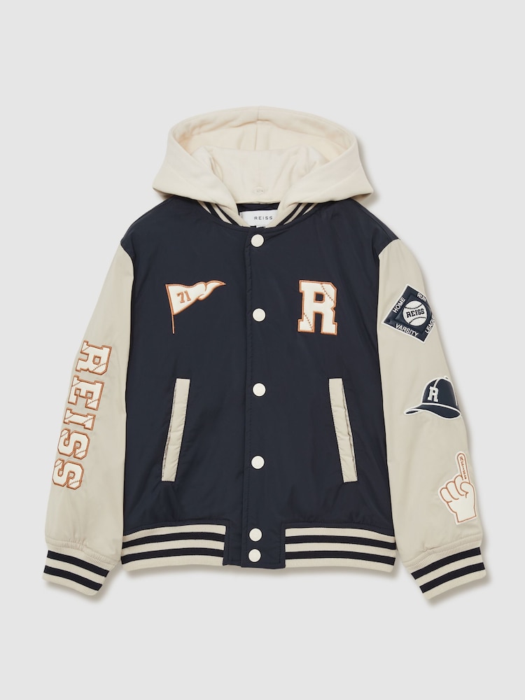 Reiss Navy/Stone Wells 13-14 yrs Home-Run Colourblock Bomber Jacket - Image 1 of 4