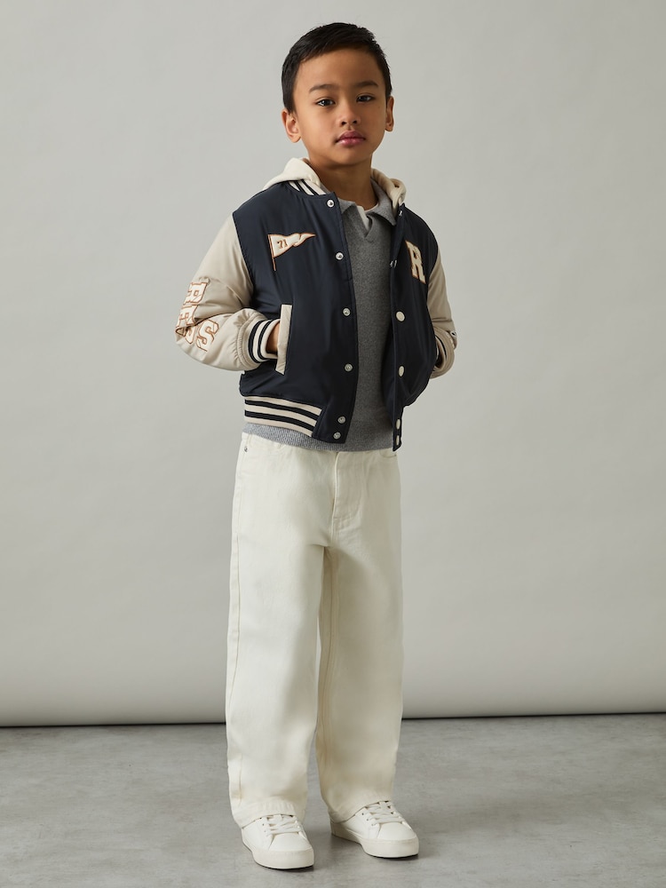 Reiss Navy/Stone Wells 13-14 yrs Home-Run Colourblock Bomber Jacket - Image 2 of 4
