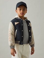 Reiss Navy/Stone Wells 13-14 yrs Home-Run Colourblock Bomber Jacket - Image 3 of 4