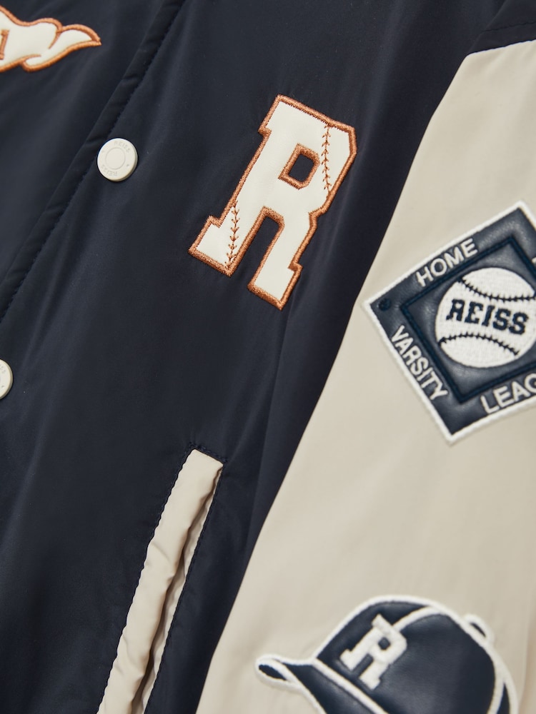Reiss Navy/Stone Wells 13-14 yrs Home-Run Colourblock Bomber Jacket - Image 4 of 4