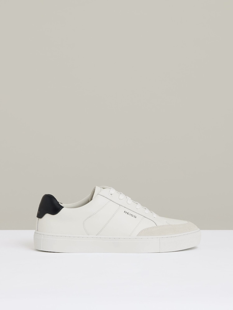 Reiss White Ashton Suede Toe Cap Leather Trainers - Image 1 of 5