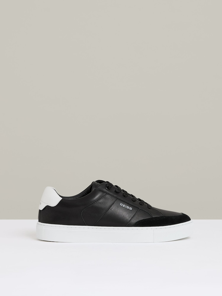 Reiss Black Ashton Suede Toe Cap Leather Trainers - Image 1 of 5