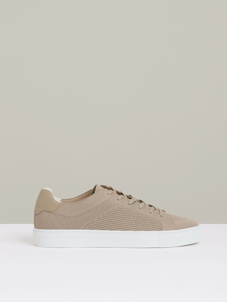 Reiss Light Khaki Finley Knit Knitted Low Top Trainers - Image 1 of 5