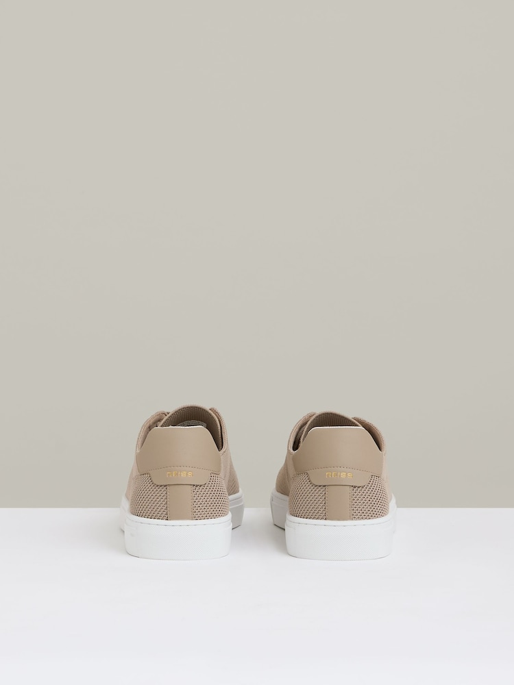 Reiss Light Khaki Finley Knit Knitted Low Top Trainers - Image 5 of 5
