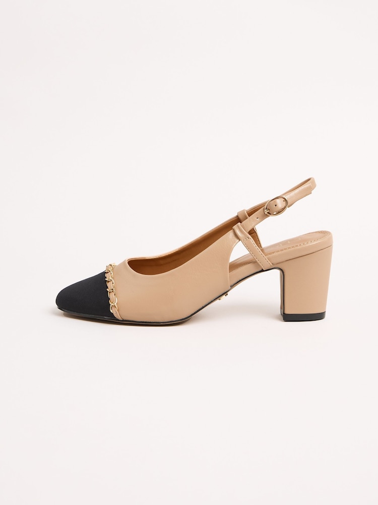 Lipsy Nude Low Heel Toe Cap Faux Leather Courts - Image 5 of 5