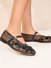 Lipsy Black Flat Mesh Ballerina Pumps - Image 2 of 4