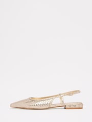 Lipsy Gold Flat Pointed Toe Faux Leather Ballerina Pumps - Image 5 of 5