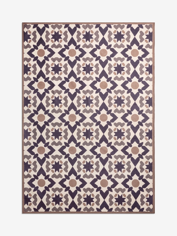 Brown Washable Geometric Tile Rug - Image 5 of 5