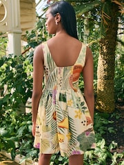Kew Collection Fruit Print Sleeveless Scoop Neck Waisted Mini Dress with Linen - Image 3 of 7