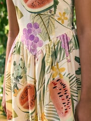 Kew Collection Fruit Print Sleeveless Scoop Neck Waisted Mini Dress with Linen - Image 4 of 7
