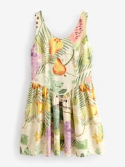 Kew Collection Fruit Print Sleeveless Scoop Neck Waisted Mini Dress with Linen - Image 5 of 7