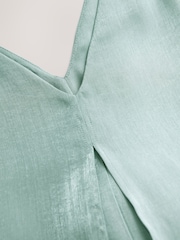 Sage Green Metallic V-Neck Wide Leg Jumpsuit - Image 7 of 8