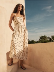 Écru/Cream à pois - Robe mi-longue à col bouffant Dos nu - Image 1 of 9