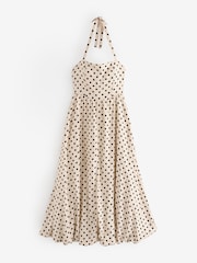 Écru/Cream à pois - Robe mi-longue à col bouffant Dos nu - Image 5 of 9