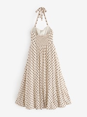 Écru/Cream à pois - Robe mi-longue à col bouffant Dos nu - Image 6 of 9