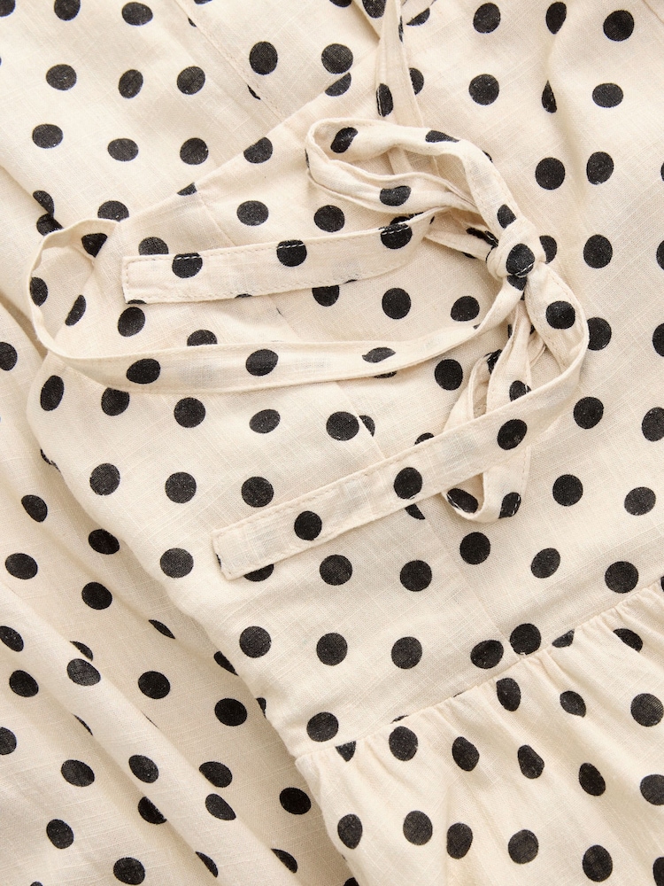 Écru/Cream à pois - Robe mi-longue à col bouffant Dos nu - Image 7 of 9