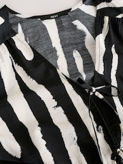 Black/White Zebra Print Long Sleeve Tie Front Midi Dress - Image 6 of 8