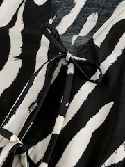 Black/White Zebra Print Long Sleeve Tie Front Midi Dress - Image 7 of 8