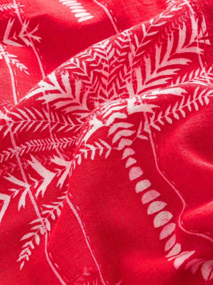 Red & White Palm Print Linen Sleeveless Jumpsuit - Image 2 of 3