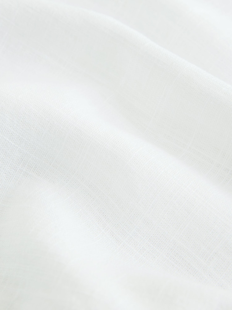 White Short Sleeve Tie Waist Midi Dress with Linen - Image 2 of 7