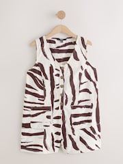 Chocolate Brown Zebra Print 100% Cotton V-Neck Button Down Playsuit - Image 5 of 7