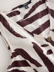 Chocolate Brown Zebra Print 100% Cotton V-Neck Button Down Playsuit - Image 7 of 7