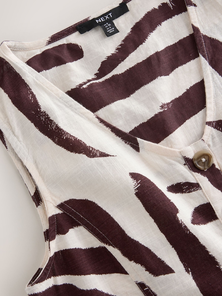 Chocolate Brown Zebra Print 100% Cotton V-Neck Button Down Playsuit - Image 7 of 7