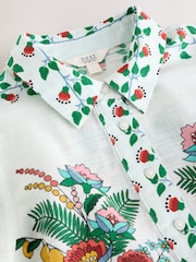 White Floral Print Placement Mini Puff Sleeve Tie Waist Shirt Dress - Image 7 of 9